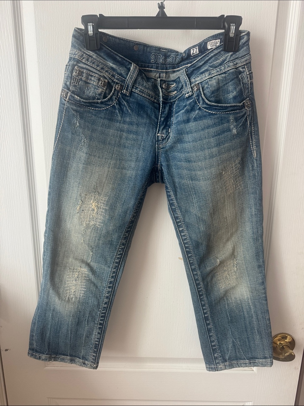 Miss Me Blue Distressed Cropped Jeans
